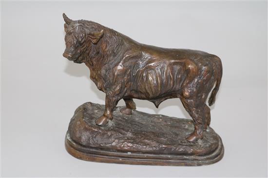 An animalier bronze model of a Highland bull, 9in.